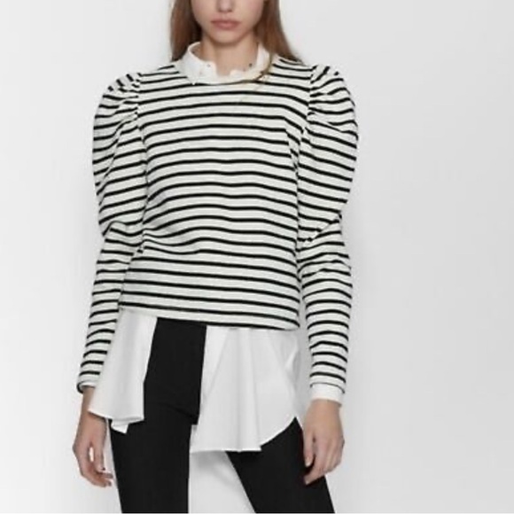 ZARA balloon long sleeve black and white stripped sweatshirt | SZ Small - Picture 3 of 12